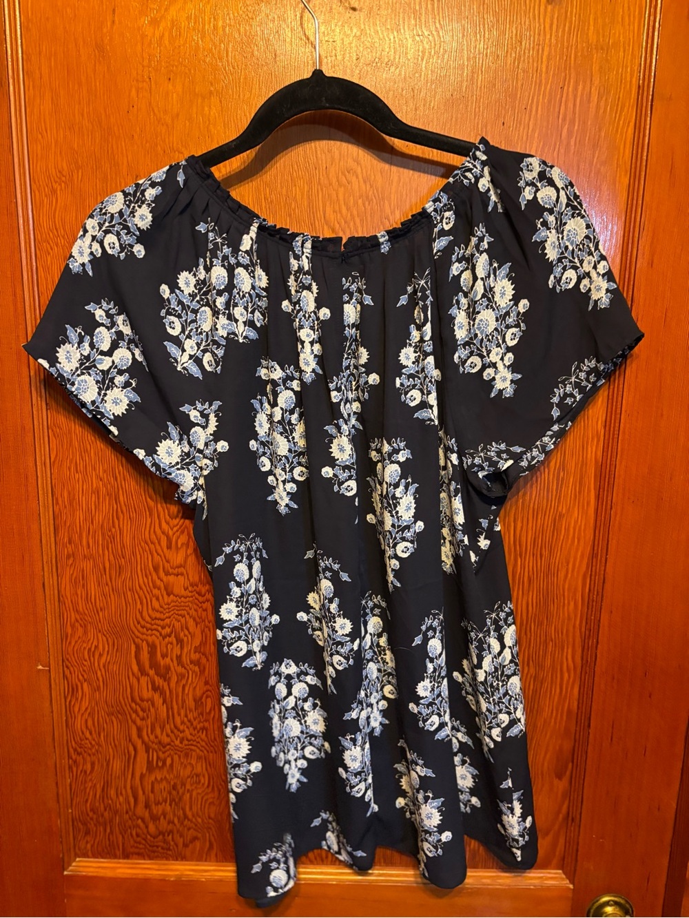 LOFT Navy Floral Short-Sleeve Peasant Blouse - Picture 3 of 4